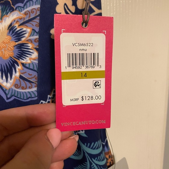 Vince Camuto Navy Floral Scuba Fit & Flare Dress - Picture 2 of 5